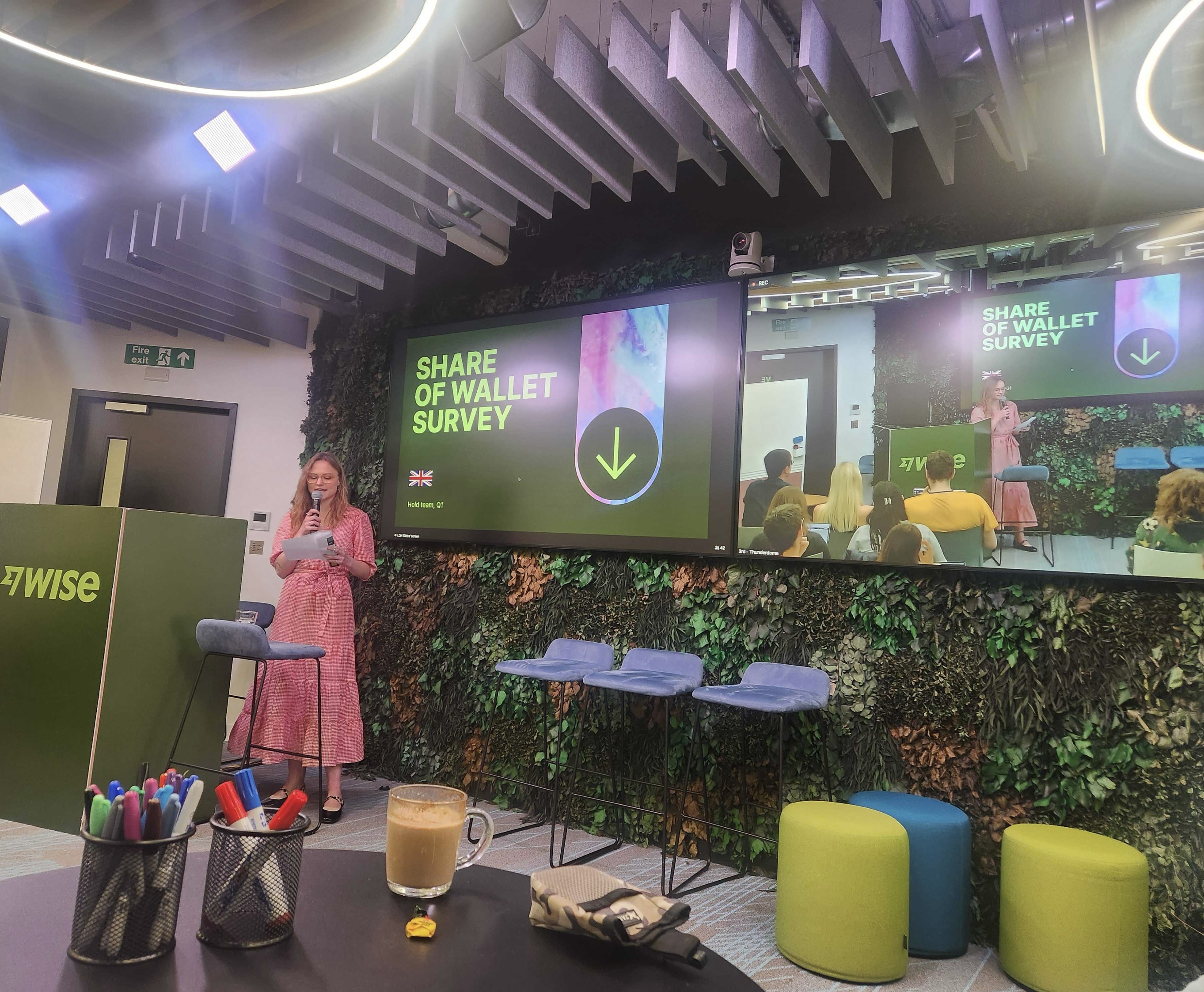 Maria giving a company-wide presentation at Wise